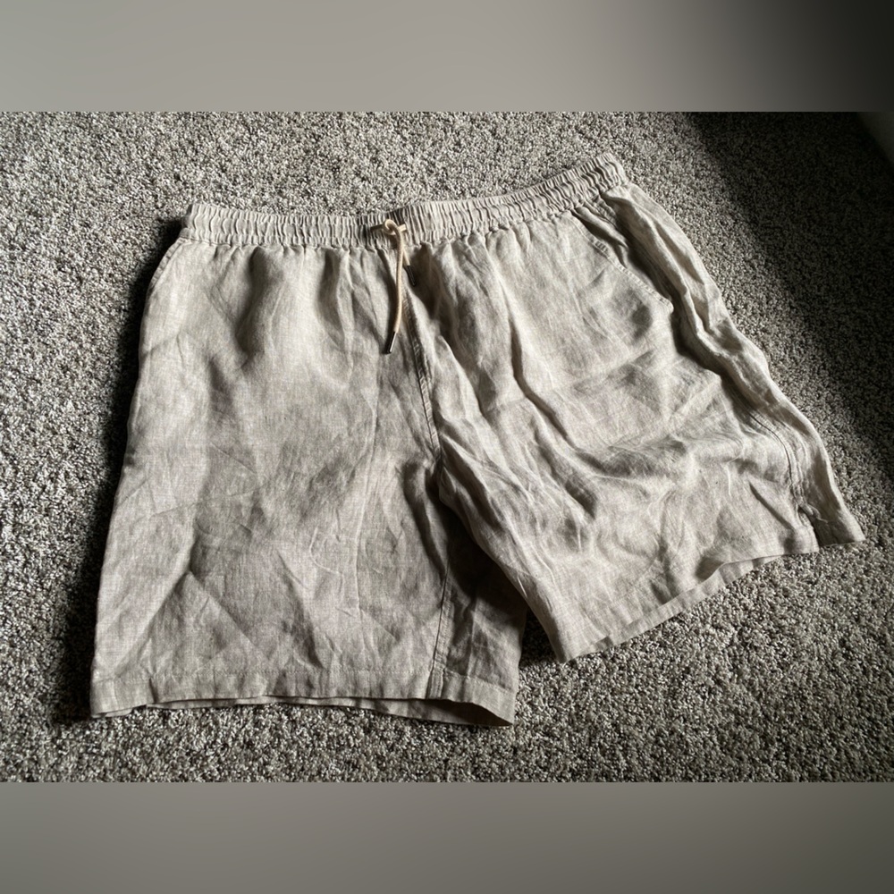 Quince Taupe Linen-Blend Pull-On Shorts
